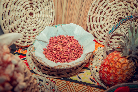 Basket of pink popcorn with pineapple and woven decor