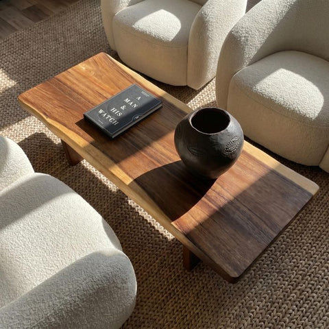Live Edge Coffee Table - 20x50 Inches South American Walnut Wood Bench - Living Room Furniture - Handcrafted Modern Rustic Coffee Table