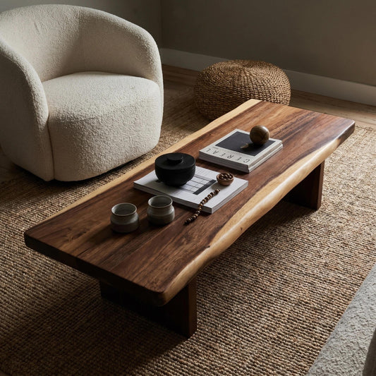 Live Edge Coffee Table - 20x50 Inches South American Walnut Wood Bench - Living Room Furniture - Handcrafted Modern Rustic Coffee Table