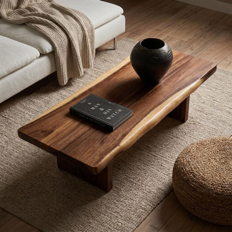 Live Edge Coffee Table - 20x50 Inches South American Walnut Wood Bench - Living Room Furniture - Handcrafted Modern Rustic Coffee Table