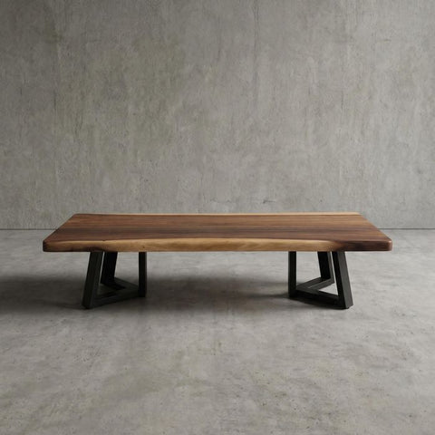 Live Edge Coffee Table - 20x50 Inches South American Walnut Wood Bench - Industrial Living Room Furniture - Metal legs Rustic Coffee Table
