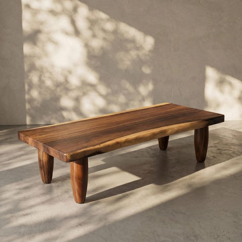 Live Edge Coffee Table - 20x50 Inches Walnut Senufo Bench Design - Living Room Furniture - Handcrafted Modern Rustic Coffee Table