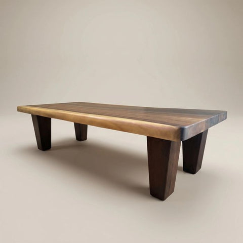 Live Edge Coffee Table - 20x50 Inches Walnut Senufo Bench Design - Living Room Furniture - Handcrafted Modern Rustic Coffee Table