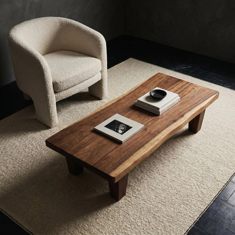 Live Edge Coffee Table - 20x50 Inches Walnut Senufo Bench Design - Living Room Furniture - Handcrafted Modern Rustic Coffee Table