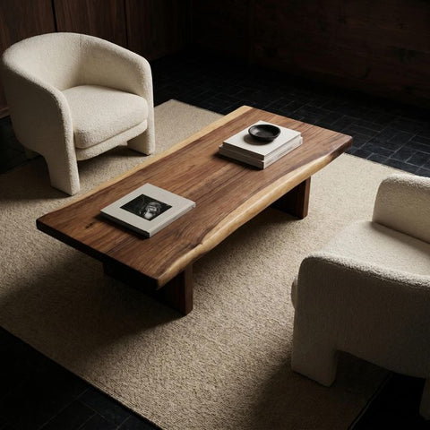Live Edge Coffee Table - 20x50 Inches South American Walnut Wood Bench - Living Room Furniture - Handcrafted Modern Rustic Coffee Table