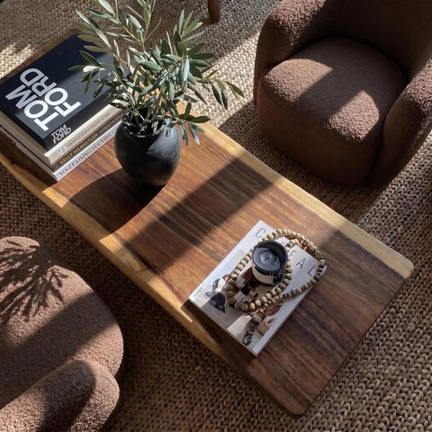 Live Edge Coffee Table - 20x50 Inches Walnut Senufo Bench Design - Living Room Furniture - Handcrafted Modern Rustic Coffee Table
