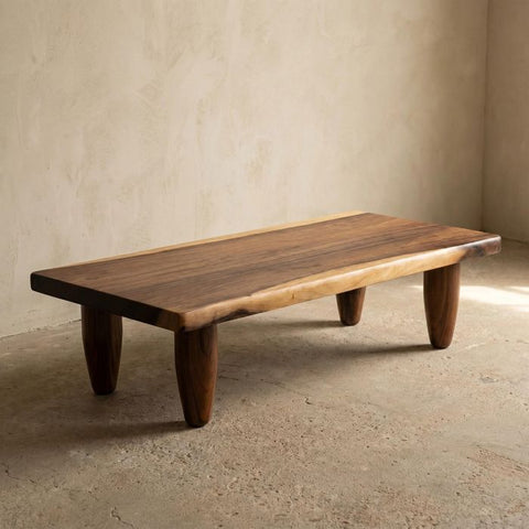 Live Edge Coffee Table - 20x50 Inches Walnut Senufo Bench Design - Living Room Furniture - Handcrafted Modern Rustic Coffee Table