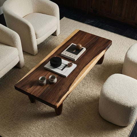 Live Edge Coffee Table - 20x50 Inches Walnut Senufo Bench Design - Living Room Furniture - Handcrafted Modern Rustic Coffee Table