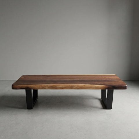 Live Edge Coffee Table - 20x50 Inches South American Walnut Wood Bench - Industrial Living Room Furniture - Metal legs Rustic Coffee Table