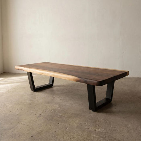 Live Edge Coffee Table - 20x50 Inches South American Walnut Wood Bench - Industrial Living Room Furniture - Metal legs Rustic Coffee Table