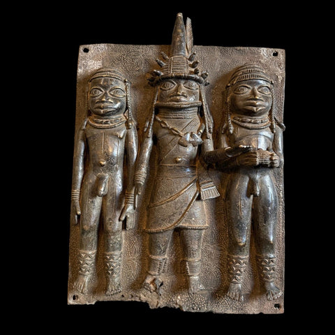 XL RARE Antique Benin Bronze Plaque - Paulski Art