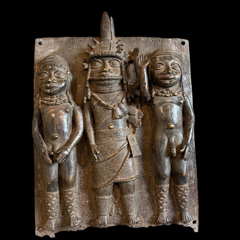 XL RARE Antique Benin Bronze Plaque - Paulski Art