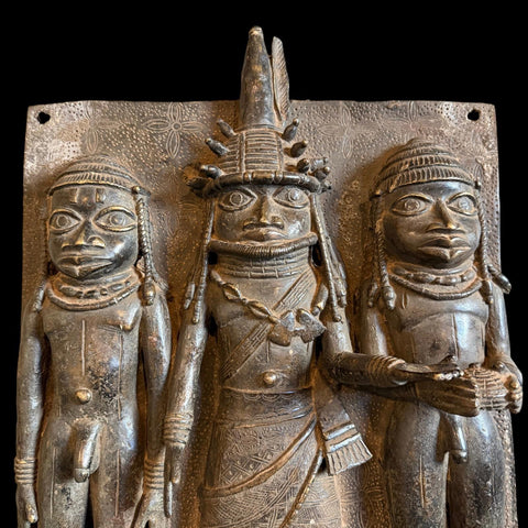 XL RARE Antique Benin Bronze Plaque - Paulski Art