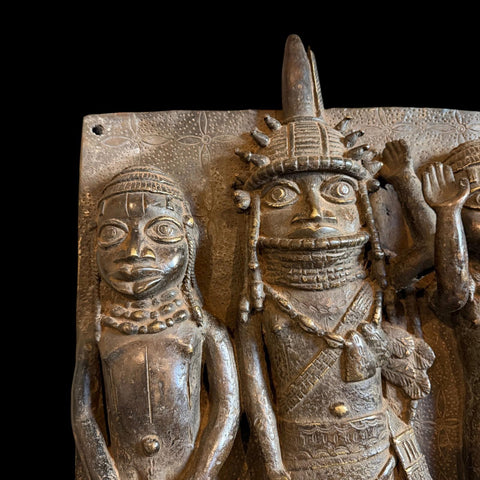 XL RARE Antique Benin Bronze Plaque - Paulski Art