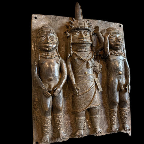 XL RARE Antique Benin Bronze Plaque - Paulski Art