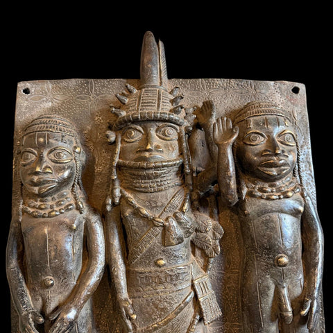 XL RARE Antique Benin Bronze Plaque - Paulski Art