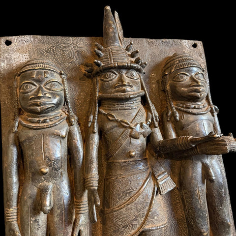 XL RARE Antique Benin Bronze Plaque - Paulski Art