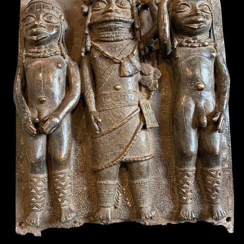 XL RARE Antique Benin Bronze Plaque - Paulski Art