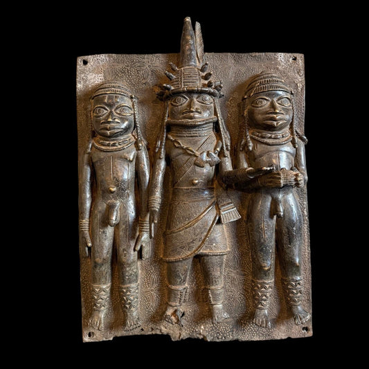 XL RARE Antique Benin Bronze Plaque - Paulski Art