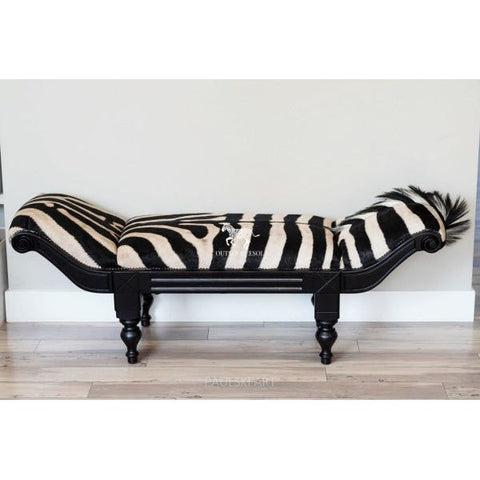 zebra hide rug chaise bench