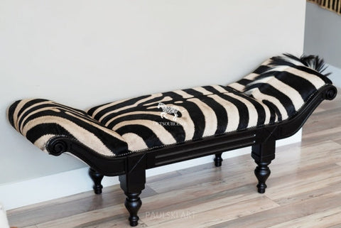 zebra skin rug bench