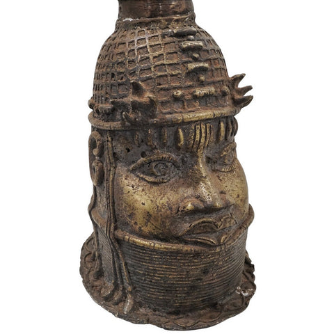 XL Pair of Altar Heads Antique Benin Bronze Head | African Art and Sculpture | African Mask and Figurines | Nigeria Benin Bronze Tribal Art