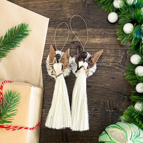 2 Handwoven Sisal Angels | Christmas Tree Ornaments | Christmas Decoration | Hanging Stockings Ornament | Nativity Scene Decor