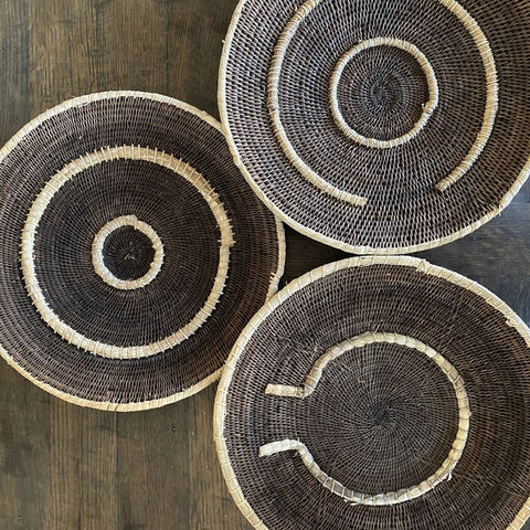 Set of 3 Antique Makenge Baskets #782 | African Wall Basket | African Basket Wall Decor | Boho Wall Decor | Wicker Wall Basket | Boho Style