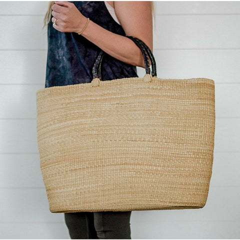 Natural Woven Basket Tote Bag